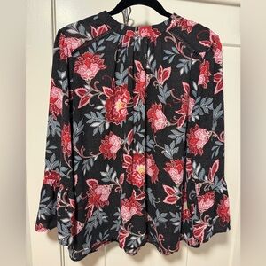 LOFT Floral Blouse - Black and Red